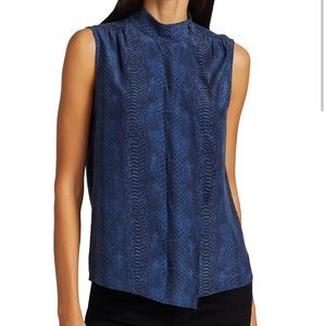 Frame Snake Print Cravat Collar Sleeveless Silk Blouse